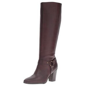 Lauren Ralph Lauren Fareeda Burgundy Brown Leather Harness Tall Boots 6.5B EUC